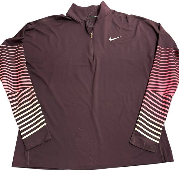 Nike Dri-Fit Half Zip Running Top Purple Stripe Sleeve Women’s Large Long Sleeve - Picture 2 of 10